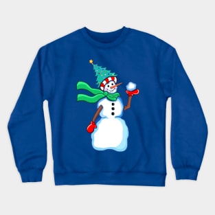 Cute Snowman with Tree Hat Crewneck Sweatshirt